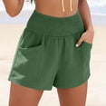 thumbnail image 2 of ZHYou High Waist Shorts for Women Smocked Waistband Casual Loose Fit Linen 5 Inch Summer Pull On Shorts with Pockets,Green,Size M, 2 of 9