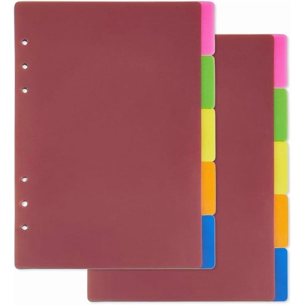 2 juegos de 10 hojas de separadores de carpeta A5, 5 separadores de carpeta con 6 agujeros, 21 x 15 cm, separadores de carpeta de polipropileno rojo oscuro esmerilado.