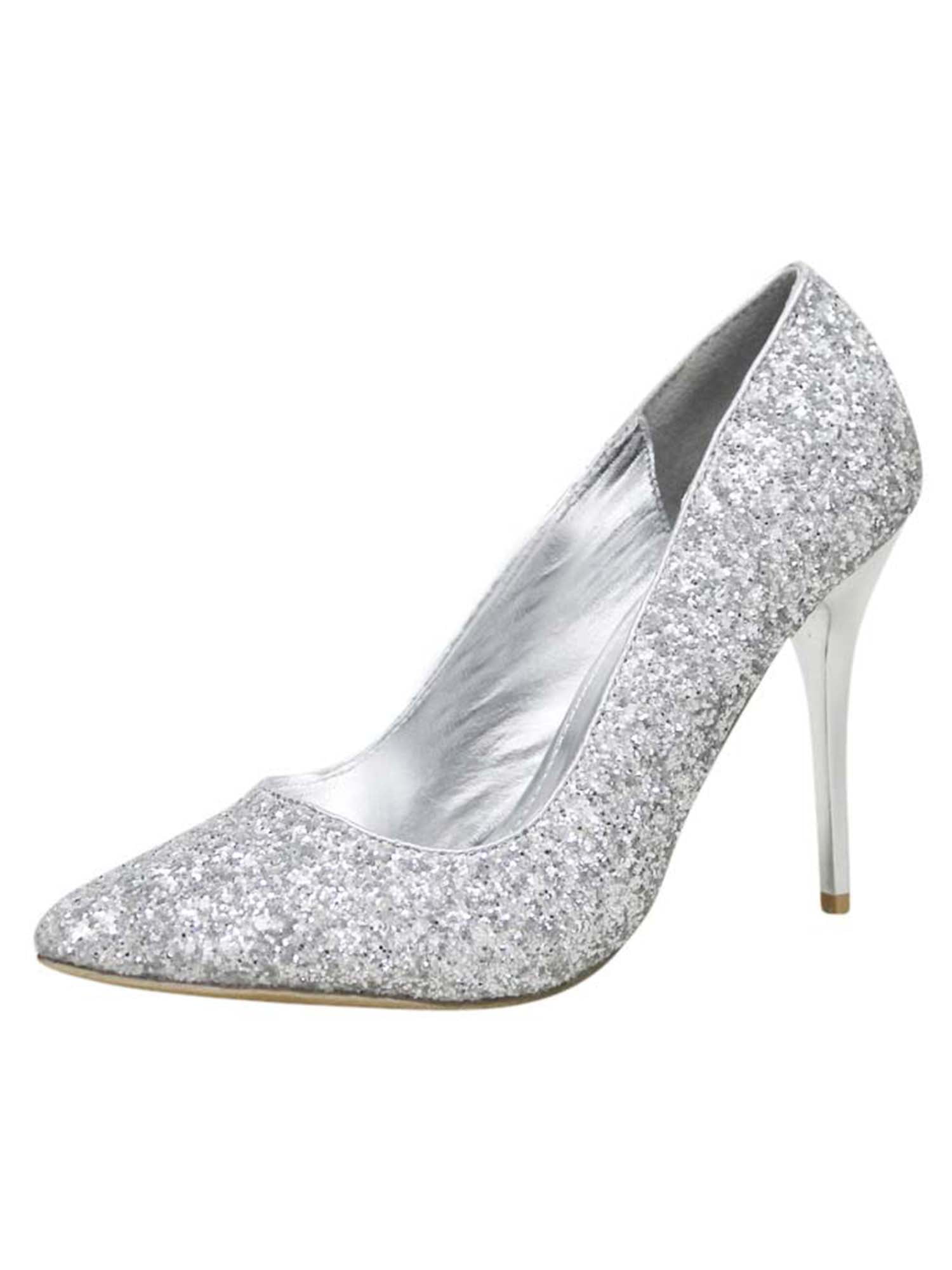Silver Glitter Pointed Stiletto Size 10 -