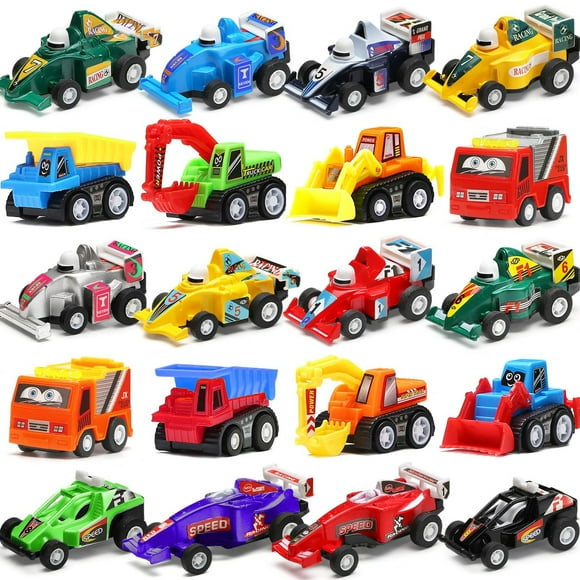 Turbo Drive Mini Truck & Race Car Set - 20 Piece Play Construction Vehicle Playset for Boys - Party Favors, Birthday Game Supplies & Pinata Stuffers