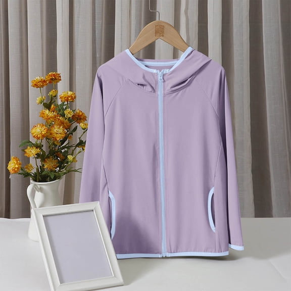 hengsof Children's Fashion Sun Protection Hooded Jacket, Lightweight Breathable Long Sleeve Rash Guard, UV Protective Cover Up for Kids, 4 to 16 Years