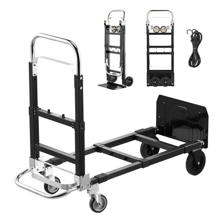 KFFKFF 2-in-1 Convertible Folding Hand Truck, 500 lbs Capacity in 4-Wheel Mode, Adjustable Handle Dolly with Wheels, Portable Cart for Home, Office, and Warehouse Transport