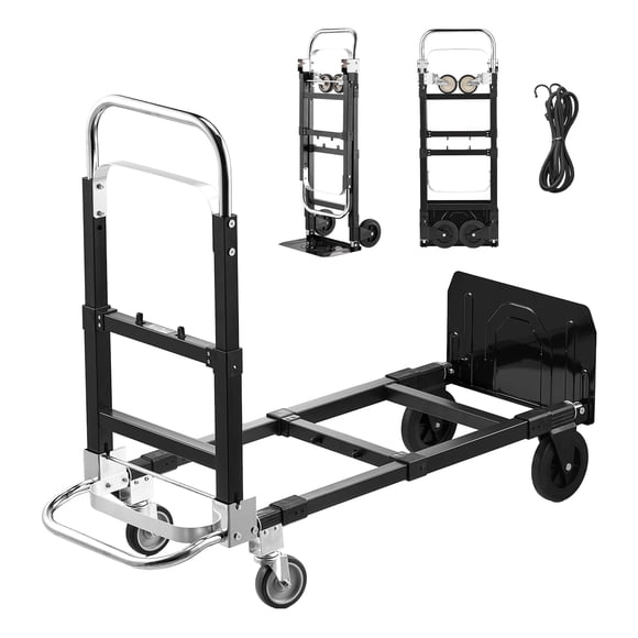 KFFKFF 2 in 1 Folding Hand Truck, 500 lbs Load Capacity for 4-Wheel Mode, Convertible Hand Truck Dolly with Wheels & Adjustable Handle, Portable Trolley Dolly
