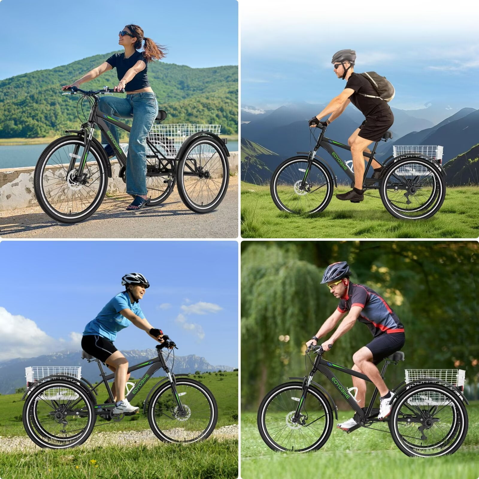 Lilypelle Mountain Tricycle for Adults, MTB 7 Speed Three Wheel Bike, 24/26/27.5 Inch Adults Trikes w/ Disc Brake & Cargo Basket for Women, Men, Seniors