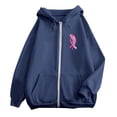 thumbnail image 3 of 2024 Popular Women's Autumn And Winter Cancer Day Ribbon Feather Print Zipper Long Sleeve Pocket Drawstring Casual Sports Hooded Sweatshirt Sweaters Women Sleep Womens Graphic Long Sleeve Women, 3 of 4