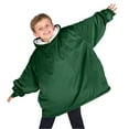 thumbnail image 3 of Bare Homey Plush Sherpa Wearable Blanket - Fluffy & Soft - Lightweight - Kids, Forest Green, 3 of 9