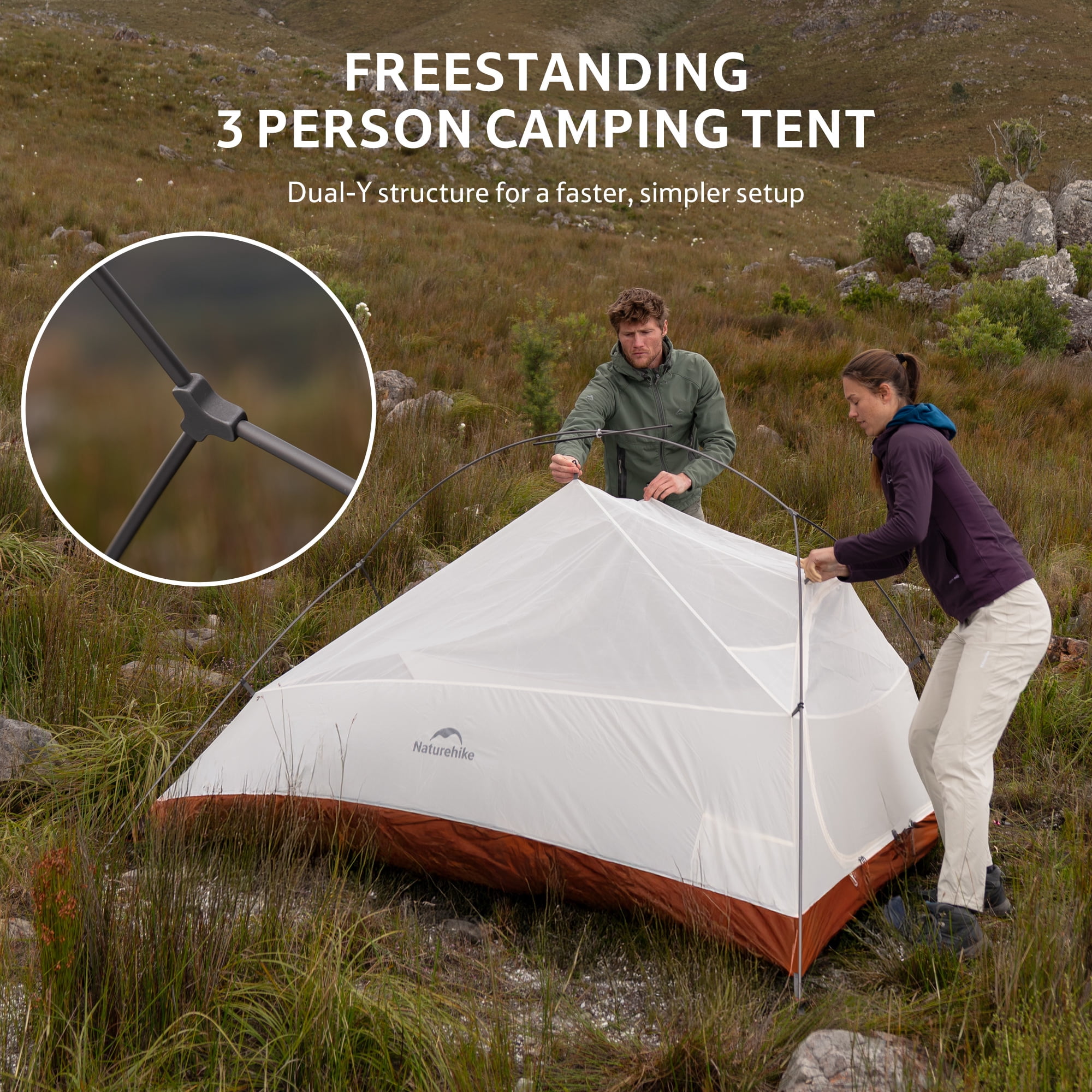 Naturehike Cloud-Up 2 Person Tent Lightweight Backpacking Tent with Footprint - Free Standing Ultralight Camping Hiking Backpack Tents Two Person Tent
