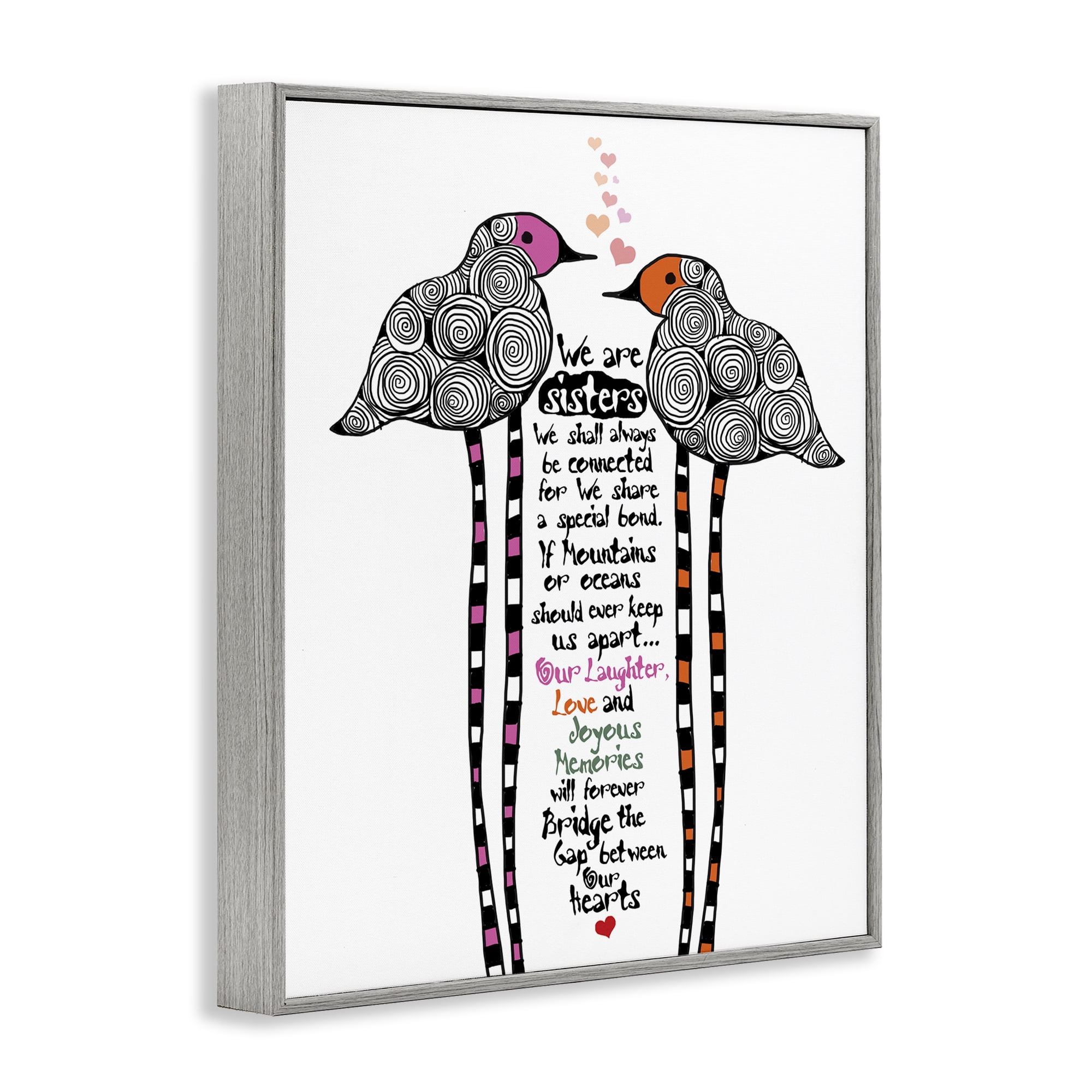 We Are Sisters Bird Duo Gray Framed Giclee Art, design by Suzanne Millius