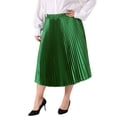 thumbnail image 4 of Agnes Orinda Women's Plus Size Pleated Stretchy High Waist Metallic Shiny Midi Skirt 1X Green, 4 of 7