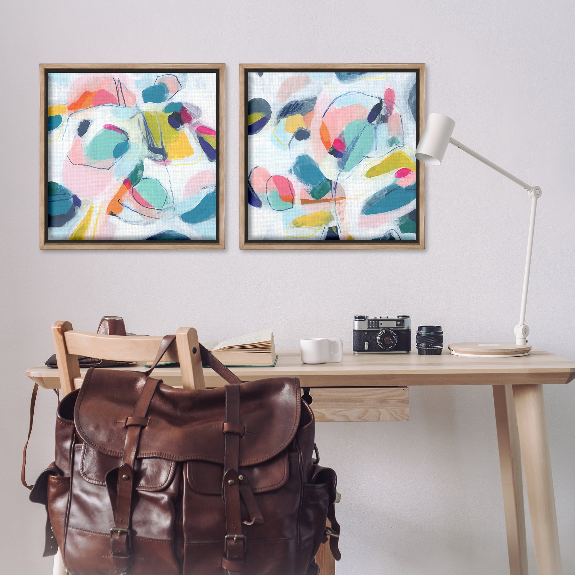 Stupell Industries Eye-catching Abstract Pastels Abstract Painting Brown Floater Framed Canvas Art Print Wall Art, 25 x 25, Set of 2