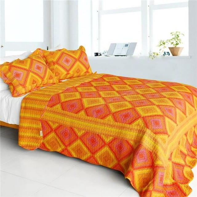 DO398-23 Flamme Brûlante - Ensemble de Courtepointe Patchwork Rayé en Coton 3 Pcs Taille Full & Queen - Rouge