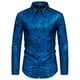 thumbnail image 5 of Camisas metálicas de leopardo inspiradoras para hombres, de manga larga, con botones, camisas brillantes impresas, L azul, 5 of 6