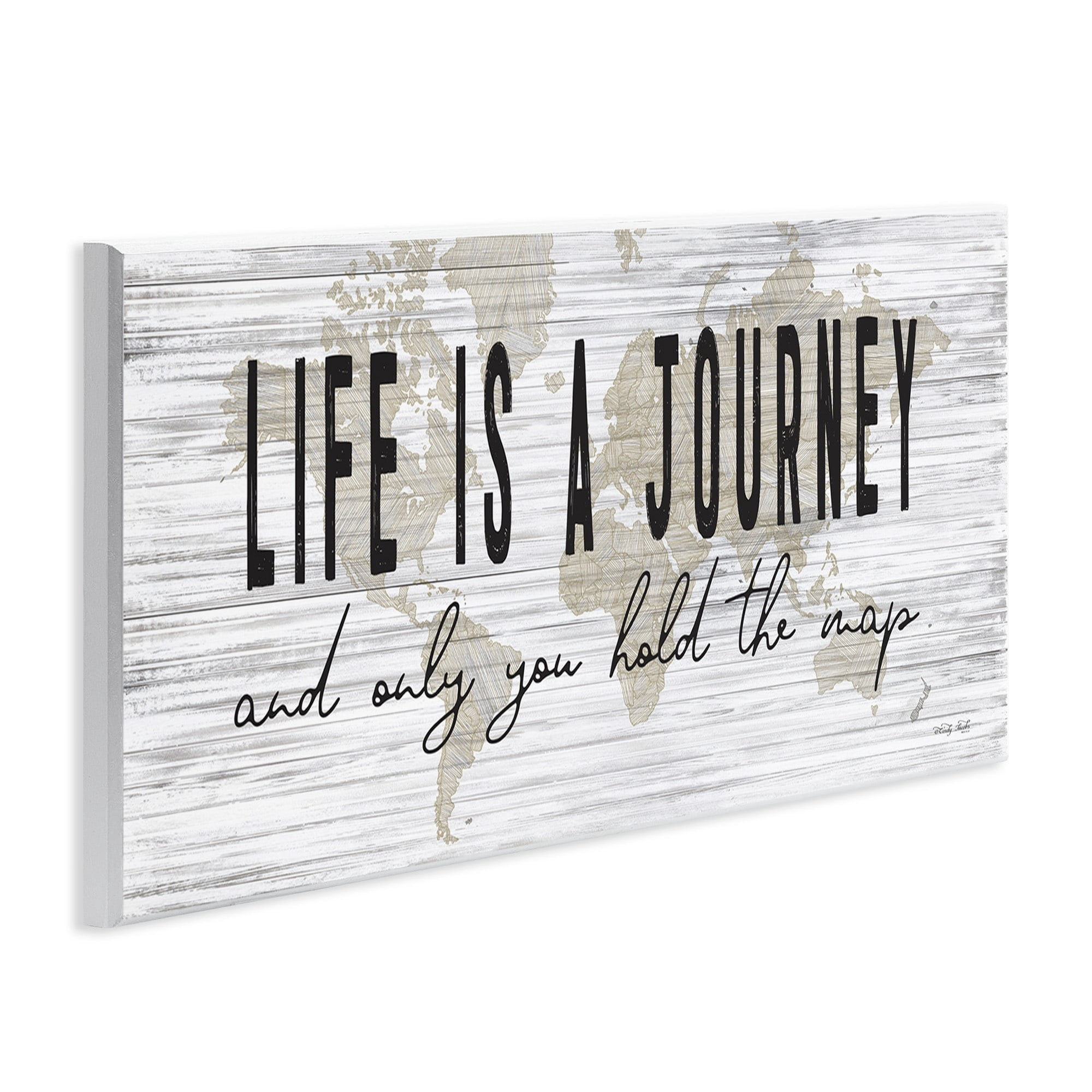 Stupell Industries Life Is a Journey Rustic World Map,17 x 7, Design by Cindy Jacobs