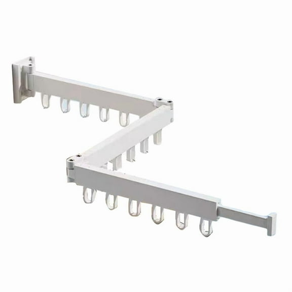 Retractable Cloth Drying Rack Folding Clothes Hanger Wall Mount Indoor & Outdoor Saving,3-Fold with 18 Aluminum Ring,A,1 * 3-fold Hanger with 18 aluminum ring,White