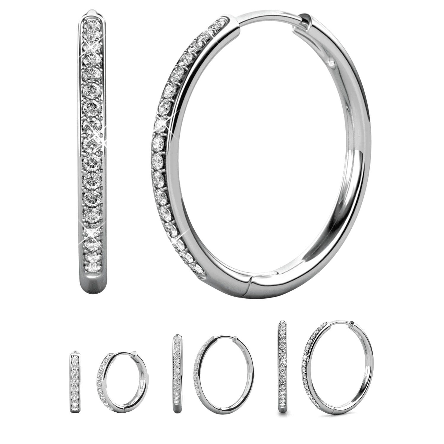 Cate & Chloe Bianca 18k White Gold Plated 25mm Hoop Earrings with Swarovski Crystals for Women