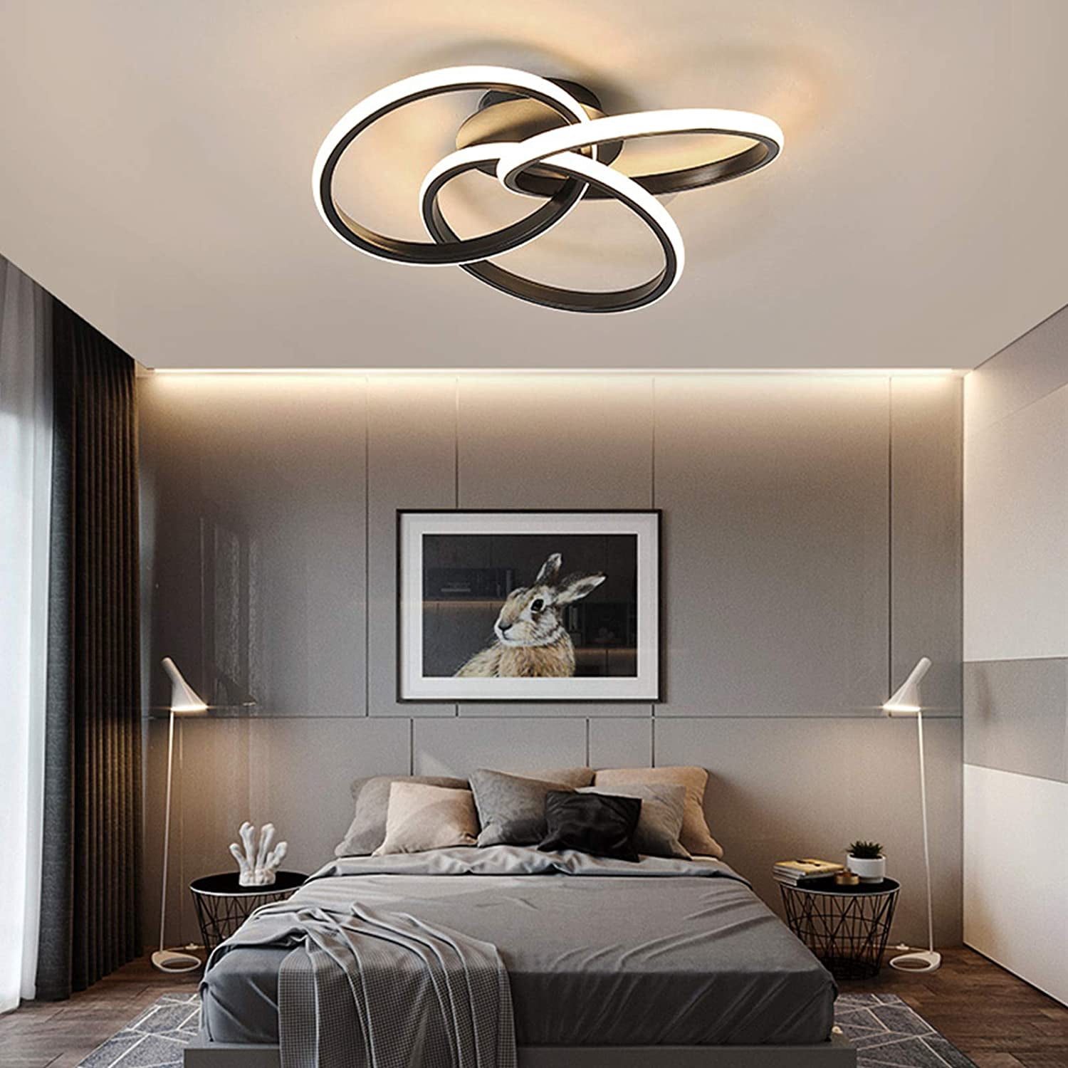 MONIPA Modern Ceiling Light Black 52cm/30w/Infinite Dimming with Remote Control/US Standard
