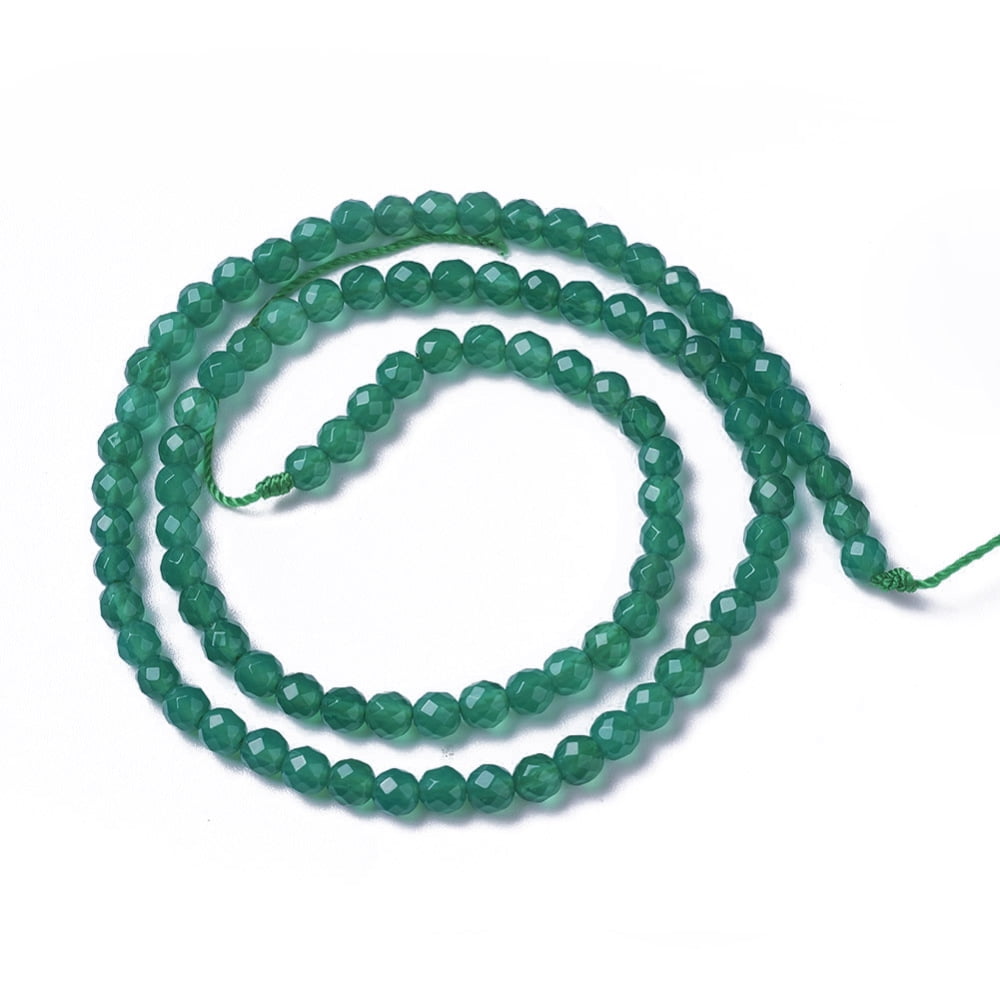 Natural Dyed Heated Green Onyx Agate Beads Strands Faceted Round Green 4x3.5~4mm Hole: 0.4mm 97~110pcs/strand 15~16 inch(40~40.7cm)