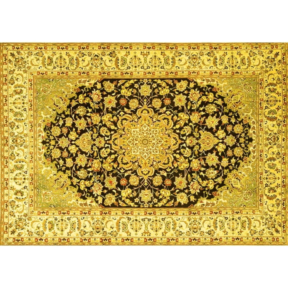 Ahgly Company Machine Washable Indoor Rectangle Persian Yellow Traditional Area Rugs, 5' x 7'