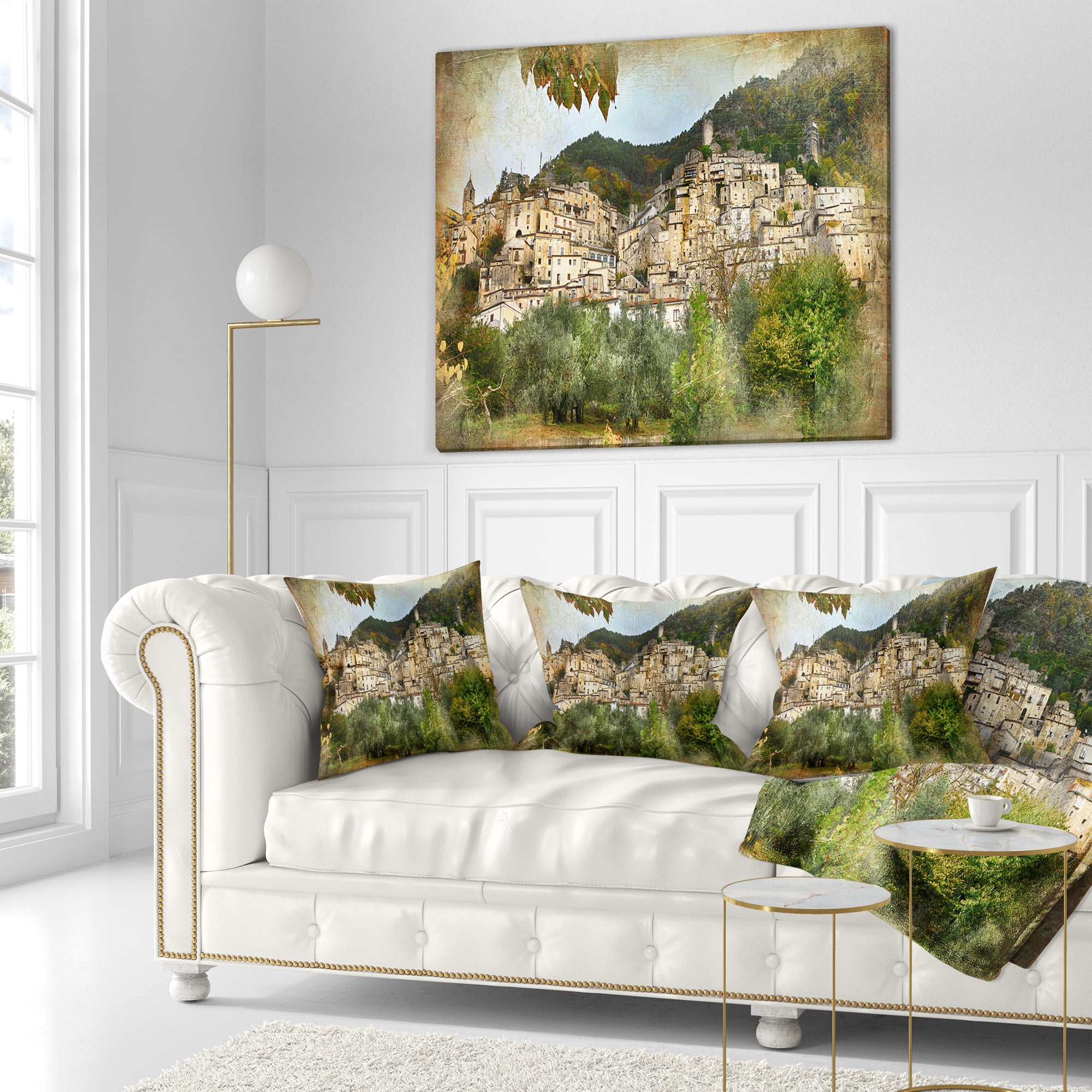 Designart Old Italian Villages - Landscape Photography Throw Pillow - 18x18