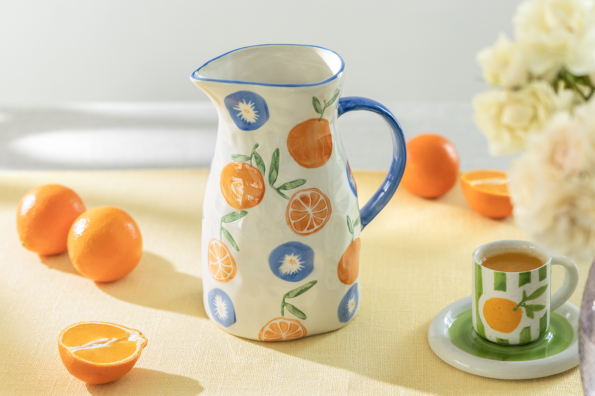 Potter's Studio Orange Bloom Pitcher 1.9qt Grace Teaware