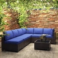thumbnail image 3 of 7 Pieces Outdoor Patio Furniture Set, Rattan Wicker Sofa Set with Soft Cushions and Coffee Table, All-Weather Outdoor Furniture for Garden, Porch, Poolside, Brown&Navy, 3 of 9