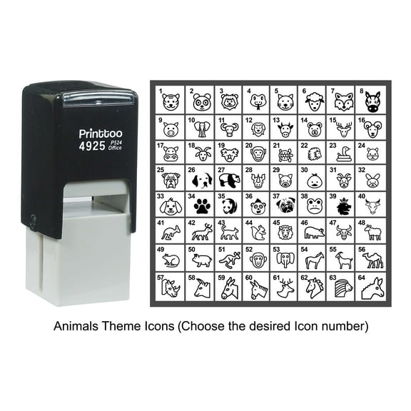 Printtoo Personalized Animals Theme Icons Rubber Stamp Self Inking Stamper 24 mm-Black