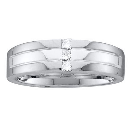 14K White Gold 0.15CT Elegant Invisble Set Diamond Princess Mens Band Ring
