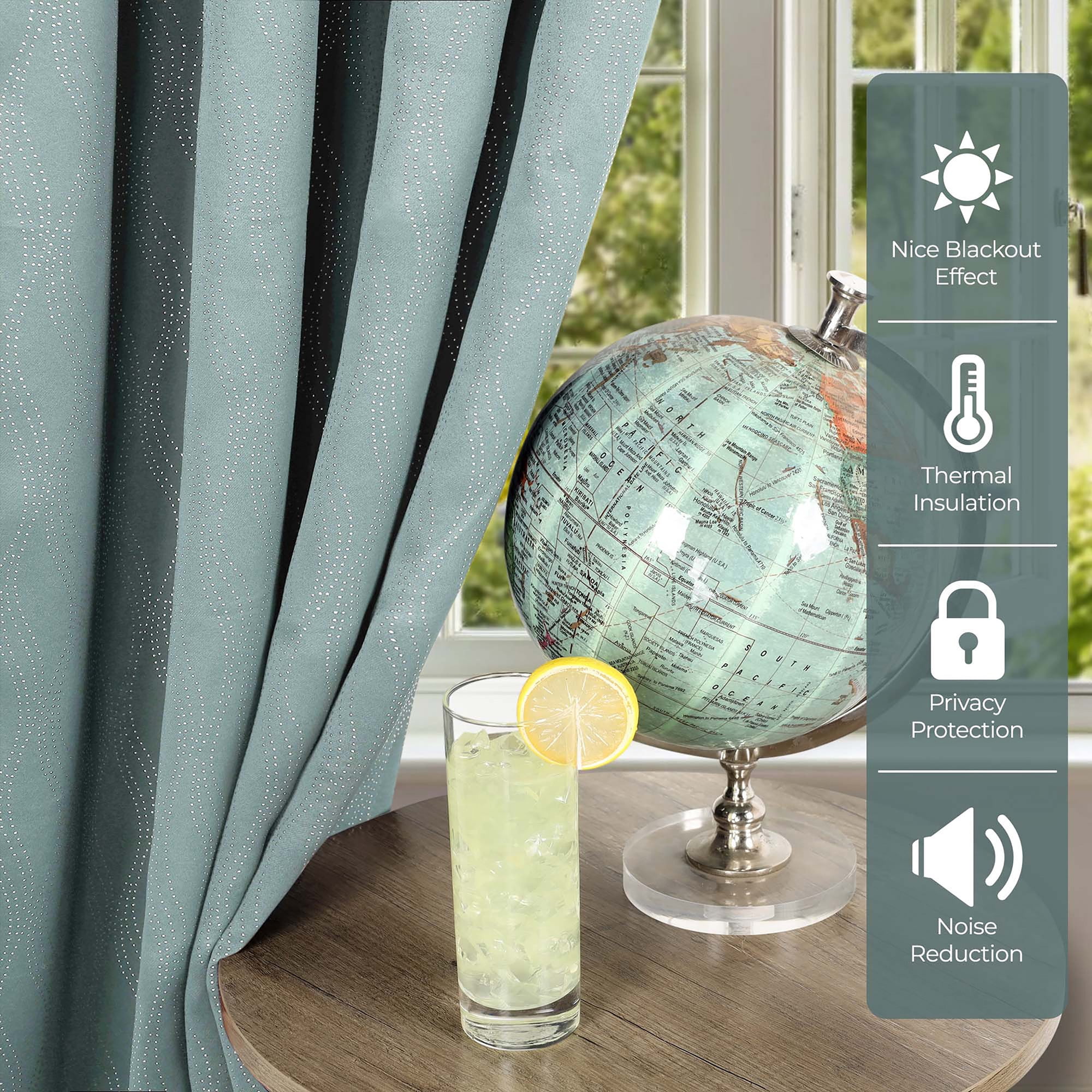 Superior Zuir Blackout Curtain Panel, 6 Grommets, Set of 2, 42" W x 108" L, Sea Foam