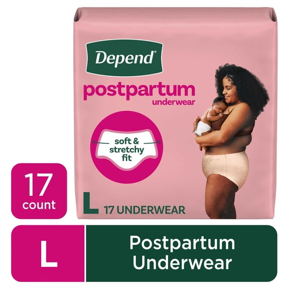 Depend Postpartum Underwear for Women, Maximum Absorbency, Large, 17 Count