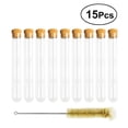 thumbnail image 1 of 15 PCS Glass Clear Test Tubes with Cork Stoppers and Brush for Scientific Experiments Powder Liquid Storage 20x150mm, 1 of 9