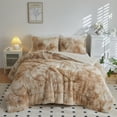 thumbnail image 3 of Wajade Plush Shaggy Comforter Set Fluffy Fuzzy Faux Fur Bedding Set - 3PC Microfiber Soft Warm Quilt Set(Khaki Tie Dye,Queen Size), 3 of 5