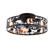 Dayu 20 Inch Matte Black Rustic Flush Mount Wildlife Forest Caged Enclosed Ceiling Fan with Light and Remote Control