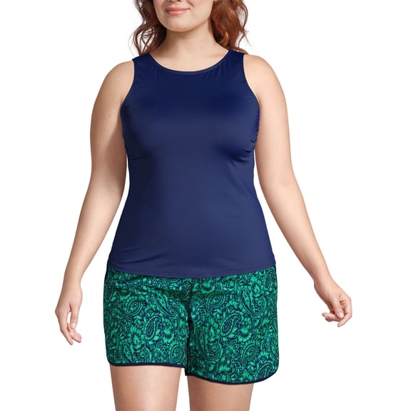 Lands' End Women's Plus Size DD-Cup High Neck UPF 50 Modest Tankini Swimsuit Top