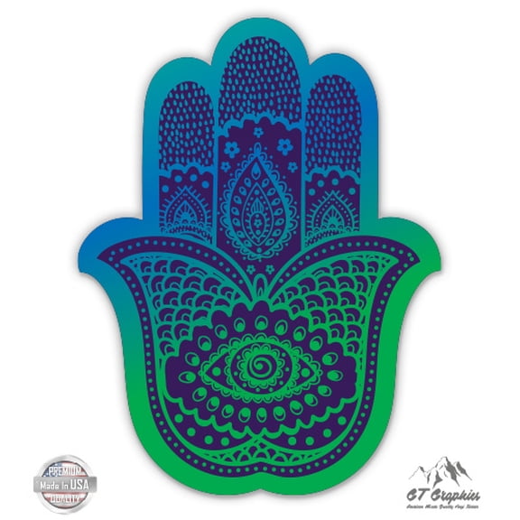 Hamsa Hand Beautiful Green Protection - 3" Vinyl Sticker - For Car Laptop I-Pad Phone Helmet Hard Hat - Waterproof Decal