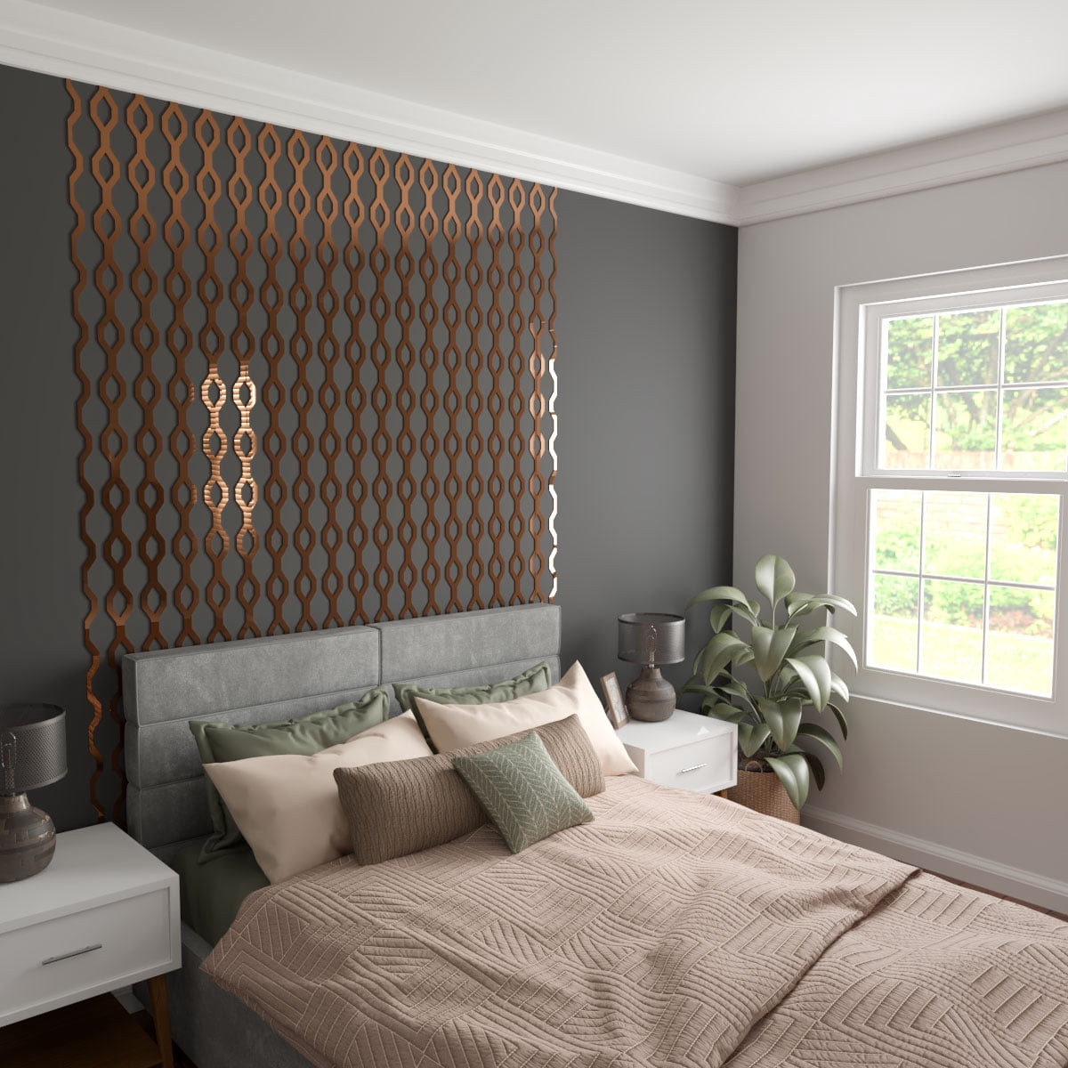 Ekena Millwork 94"H x 1/8"T Wabash Adjustable Acrylic Decorative Slat Wall Panel Kit, Bronze Mirror (contains 23 Slats + 1 Straight Edge Starter Slat)