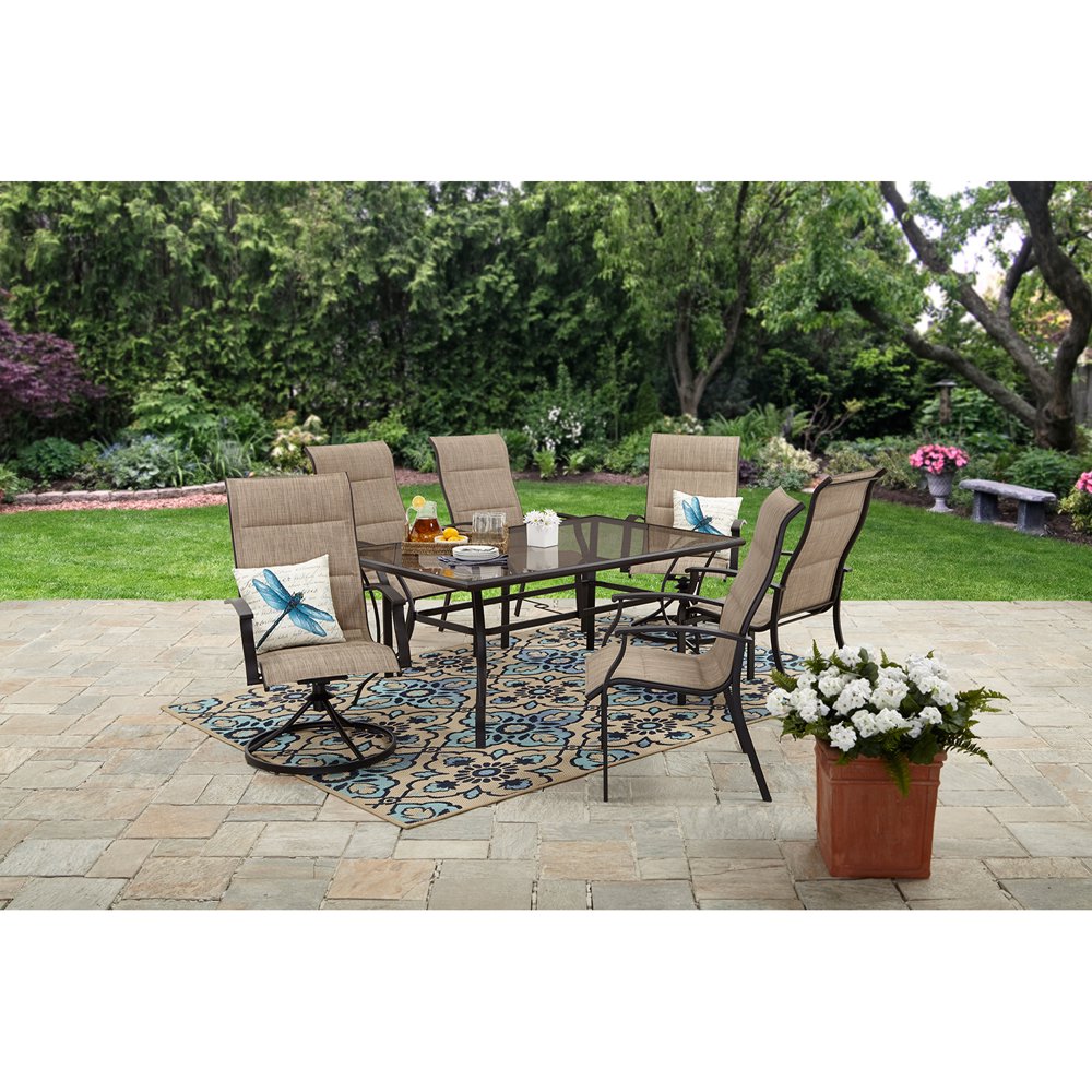 Mainstays Highland Knolls Outdoor Patio Dining Set, 7 Piece Metal