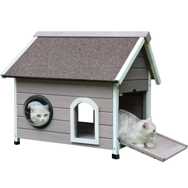 Rockever Outdoor Cat House,Weatherproof Wooden Feral Cat House for