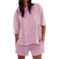 thumbnail image 2 of Women's Shorts Suit Women'S 2 Piece Short Sleeved Top And Elastic Waist Shorts Casual Set,Pink Women's Shorts Suit 3XL, 2 of 8