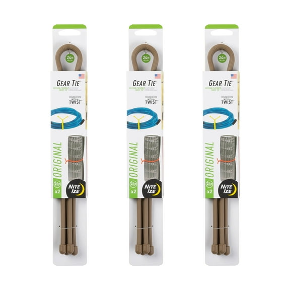 Nite Ize Gear Tie Reusable Rubber Twist Tie - Bendable Rubber Ties for Indoor & Outdoor Use - Reusable Multipurpose Twist Ties for Organizing & More - 24", Coyote (3 Pack)