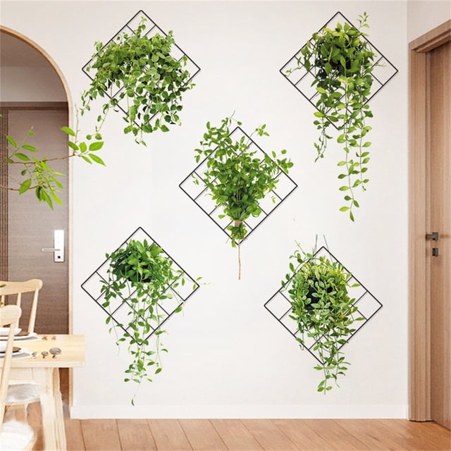 Pegatinas de pared de malla de hierro simulada con enredadera verde | Decoración 3D autoadhesiva para dormitorio, sala de estar, dormitorio, habitación infantil y entrada | Calcomanías de PVC