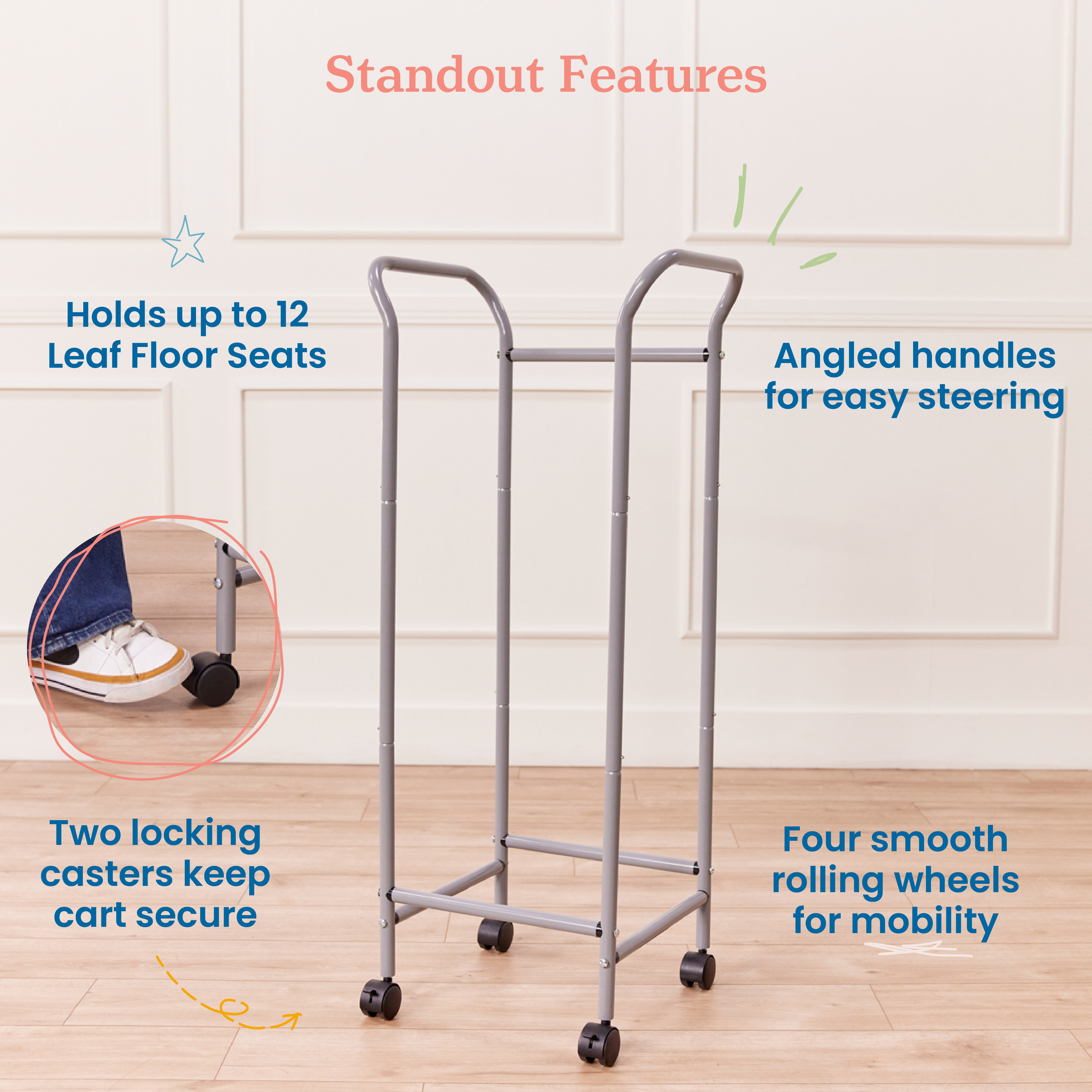 ECR4Kids Leaf Floor Seats with Mobile Leaf Seat Cart, Flexible Seating, Emerald, 12-Piece
