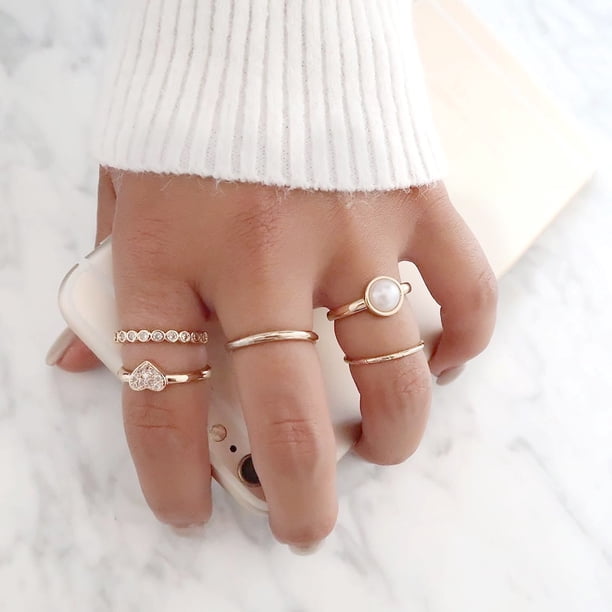 Anillos para mujer, regalos para mujer, anillos apilables vintage bohemios para mujer, juego de anillos azules con anillos bohemios para los nudillos.