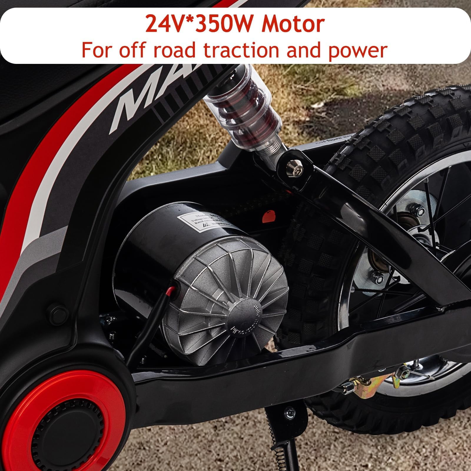 TROPOW 24 Volt Ride On Toys for Boys,Electric Dirt Bike for Kids - 350W Ride On Motorcycle, Ages 5+, Up to 14.29 MPH, 2-Speed Modes, Max Weight 135 Lbs, Red2#