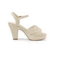 thumbnail image 3 of BLISSFUL STEP Women's Fashion Platform Strap Slingback Chunky Heel Open Toe Sandals Beige 6, 3 of 7