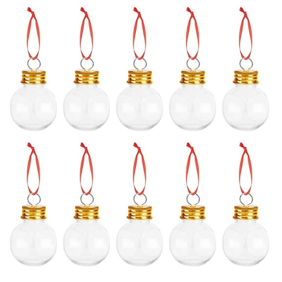 Zeiwohndc 10Pcs 50ml Clear Empty Christmas Bauble Fillable with Removable Metal Hangers