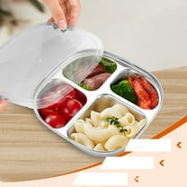 NIUBWJL Stainless Steel Kids Plates - Toddler Plates with Lids - Non Toxic & Divided (Stainless Steel)