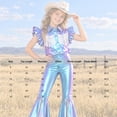 thumbnail image 7 of iiniim Girls Western Cowgirl Outfit Ruffled Sleeves Press Buttons Tassel Metallic Tops with Split Bell-bottom Pants for Theme Party Pink 16, 7 of 7