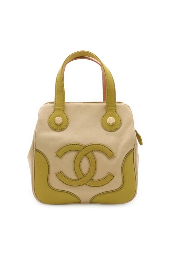 Pre-Owned CHANEL Marshmallow Coco Mark Tote Bag, Canvas, Beige, Green, Pink, A24228 (Fair)