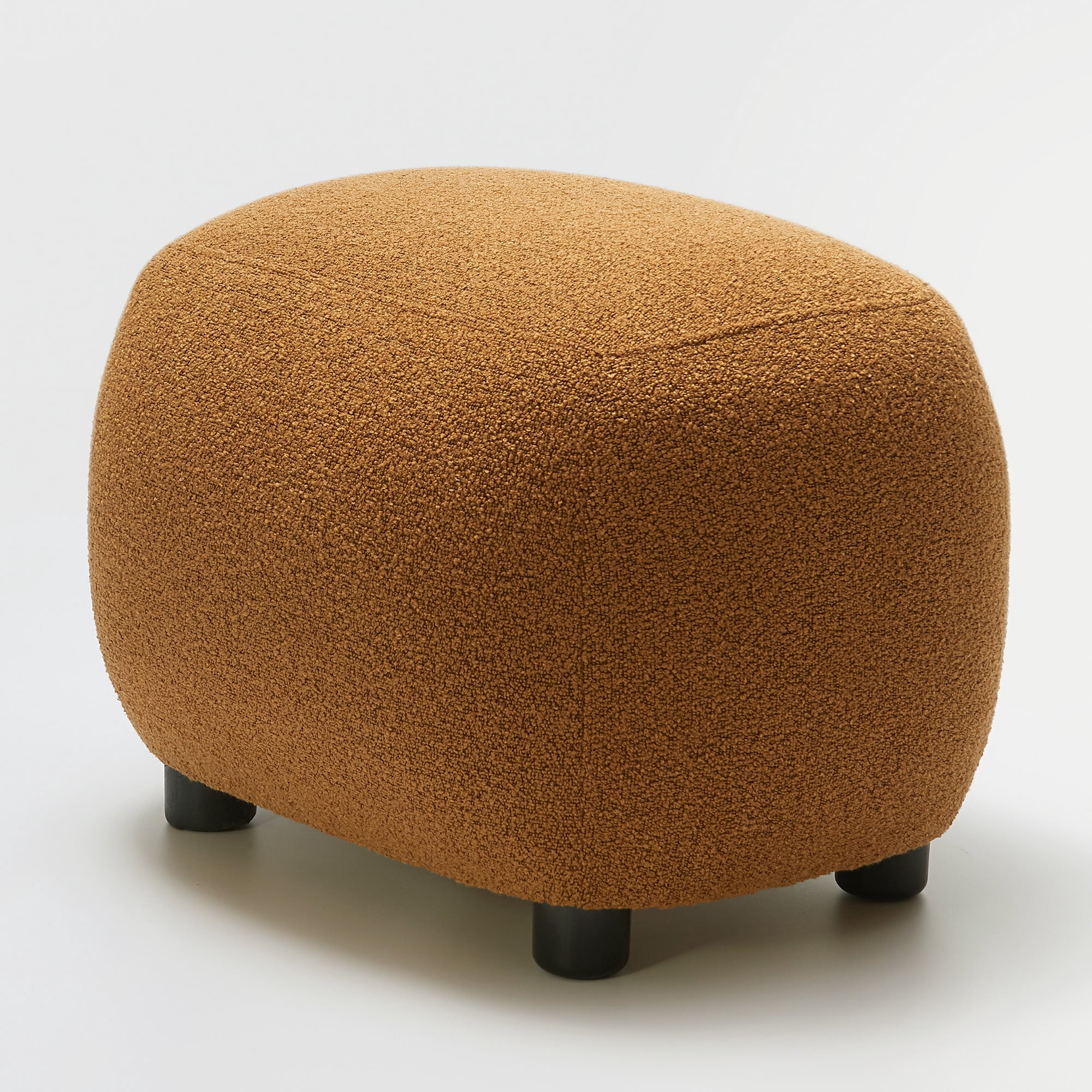 Round Boucle Upholstered Ottoman Chair, Footstool with Soft Padded Seat, Fully Assembled Modern Sofa Couch Footrest, Extra Seating for Bedroom Entryway, Brown(18.5" D x 23" W x 16.5" H)