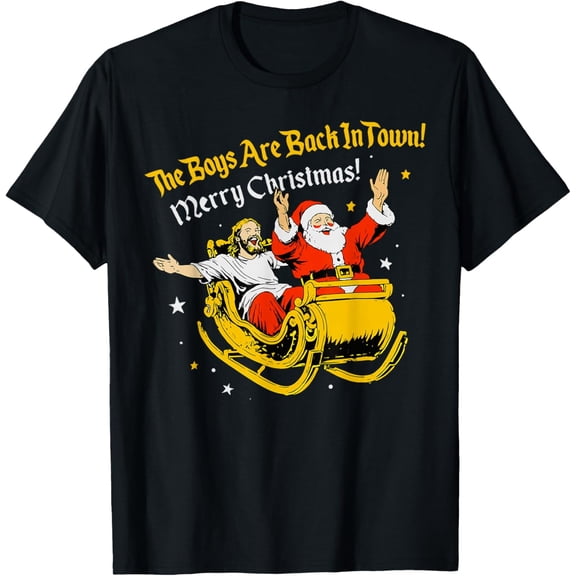 Jesus and Santa Claus Christmas Xmas Town OUS Saying T-Shirt